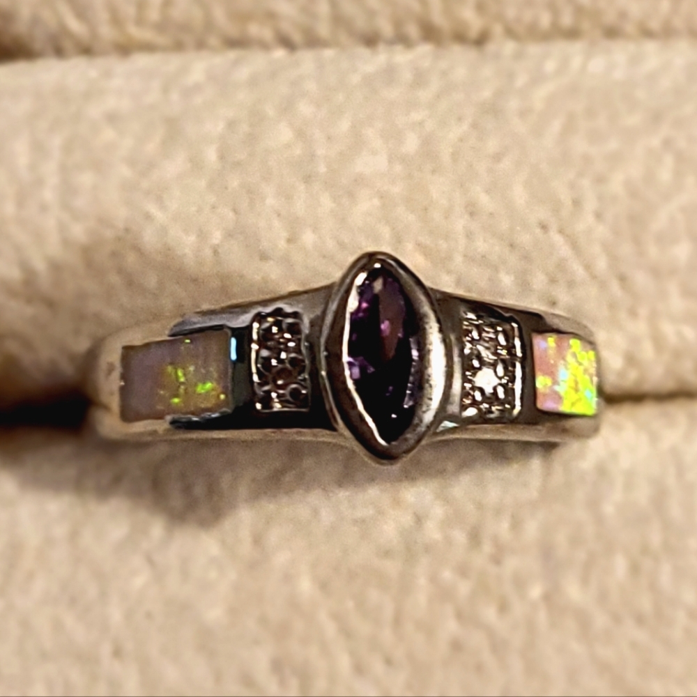 Elegant .925 Sterling Silver Amethyst / Pink Ito Fire Opal Ring